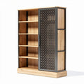 Wood and metal bookcase with geometric patterned door 80 x 30 x 150cm
