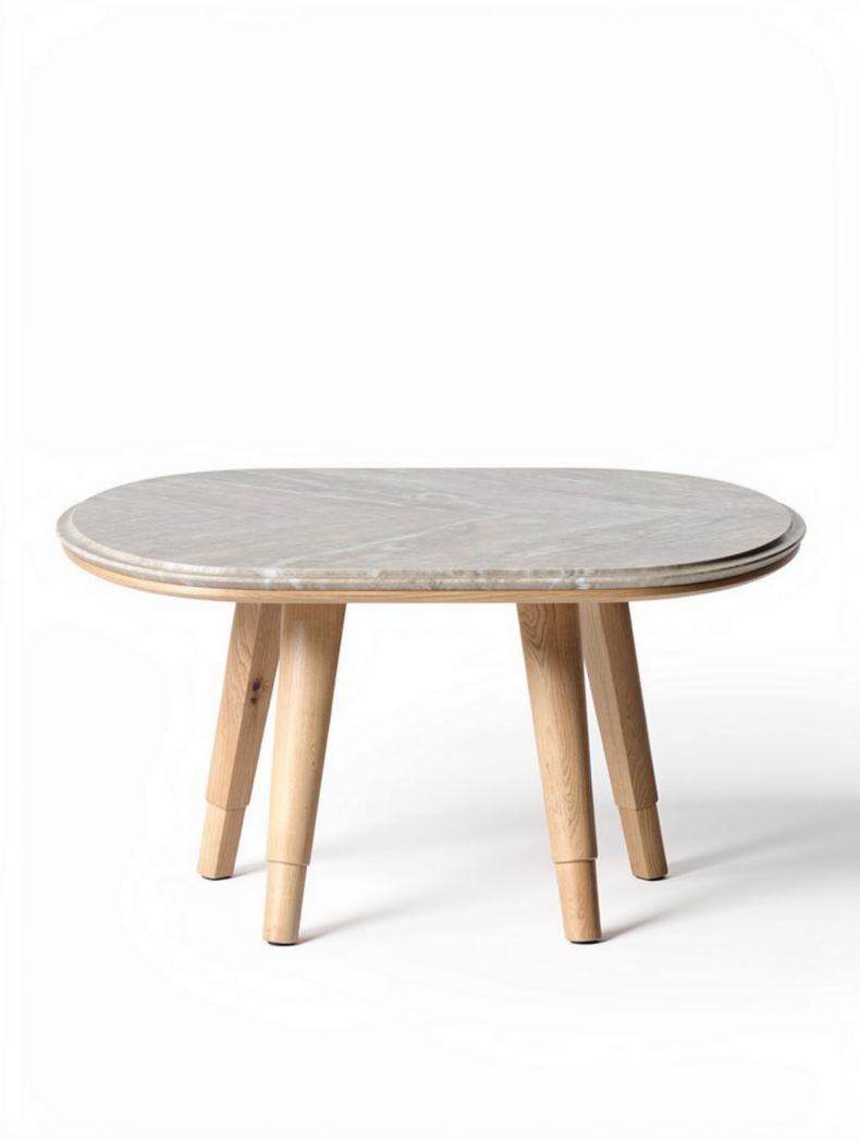Marble top coffee table with wooden legs in natural finish 120 x 80 x 75cm