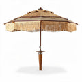 Wooden patio umbrella with fringe details and 200 x 200 x 250cm dimensions