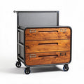 Wooden storage cart with metal frame and wheels 50 x 40 x 80cm