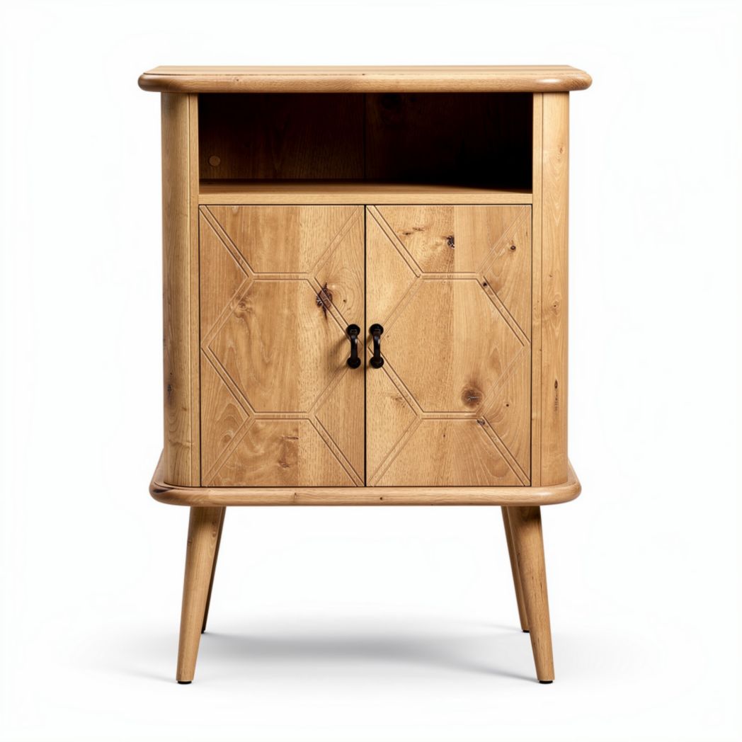 Wooden nightstand with geometric pattern and two storage compartments 60 x 40 x 80cm