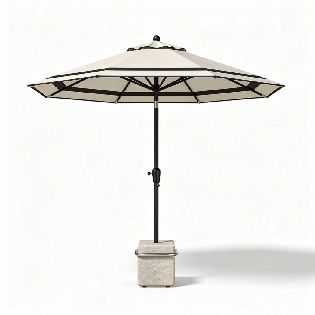 Patio umbrella with concrete base 9 feet outdoor shade beige color