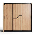 Wooden wardrobe with three sliding doors in natural wood finish 200 x 60 x 220cm