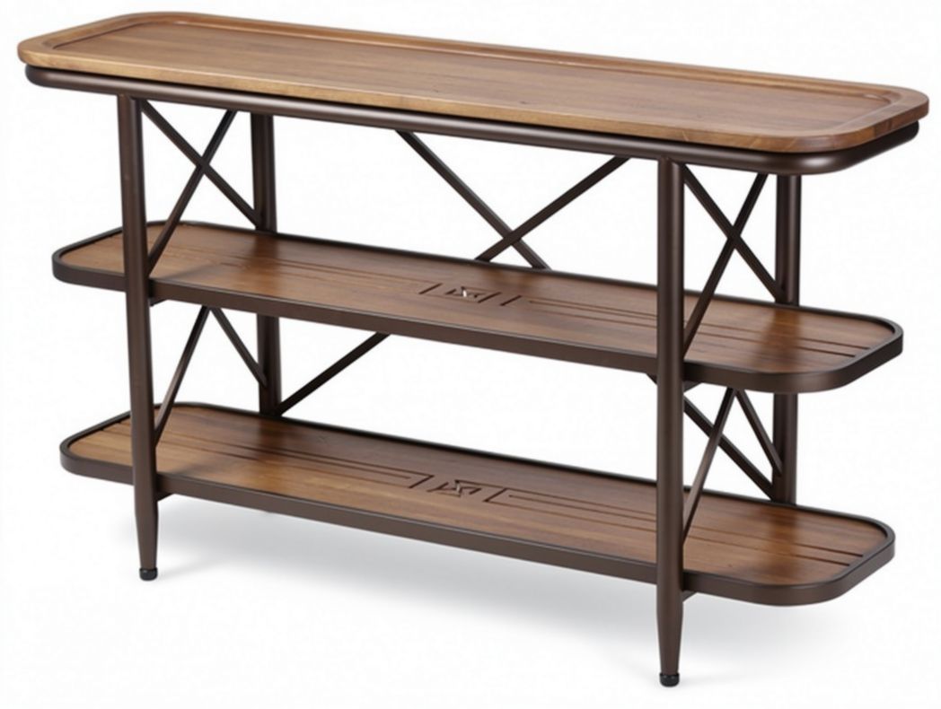 Wooden console table with two open shelves in dark brown finish 120 x 40 x 80cm