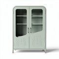Glass door storage cabinet in mint green metal with shelves 80 x 40 x 160cm