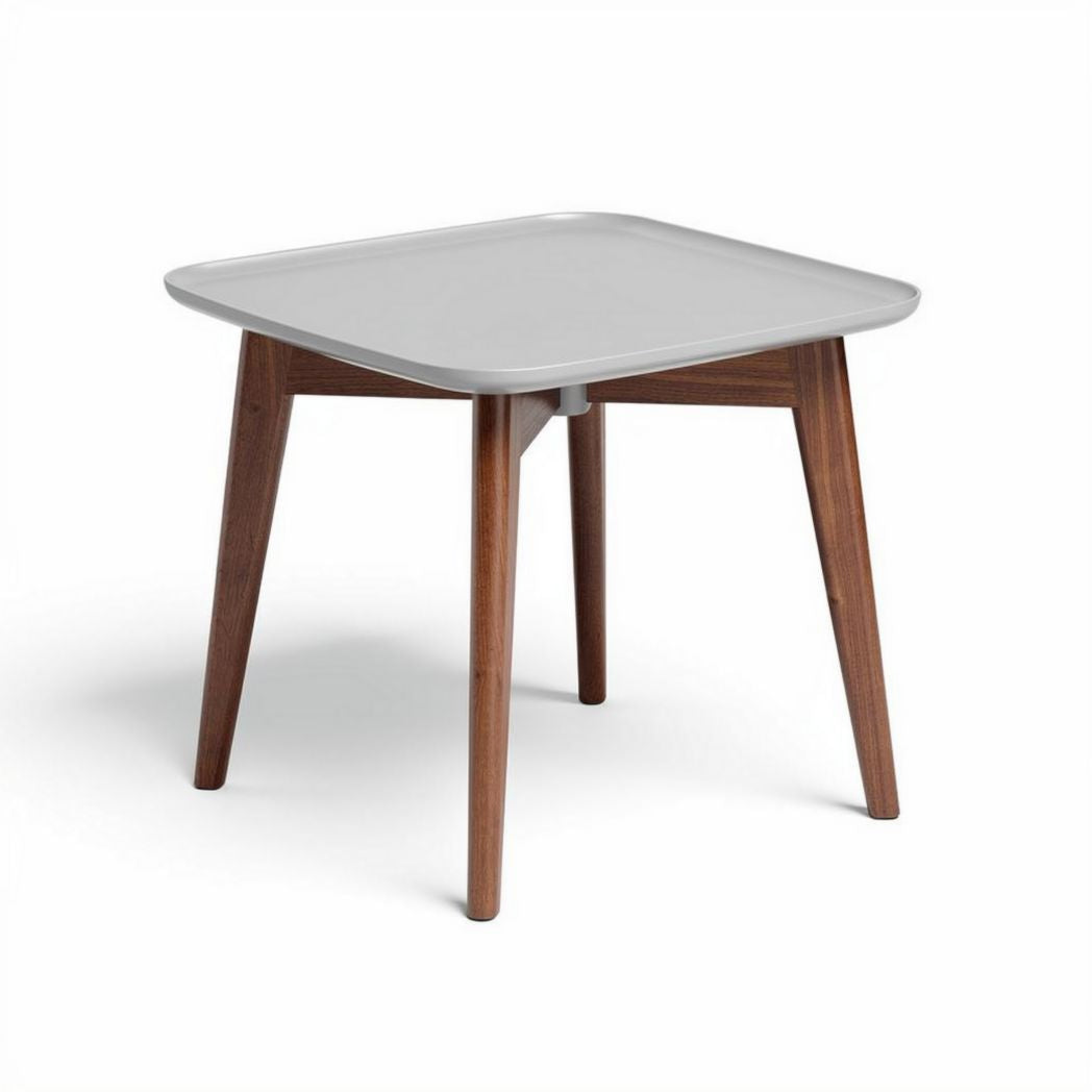 Square side table with wooden legs and gray top suitable for living room or office 60 x 60 x 50cm