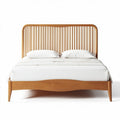 Wooden bed frame with slatted headboard and neutral bedding 200 x 160 x 100cm