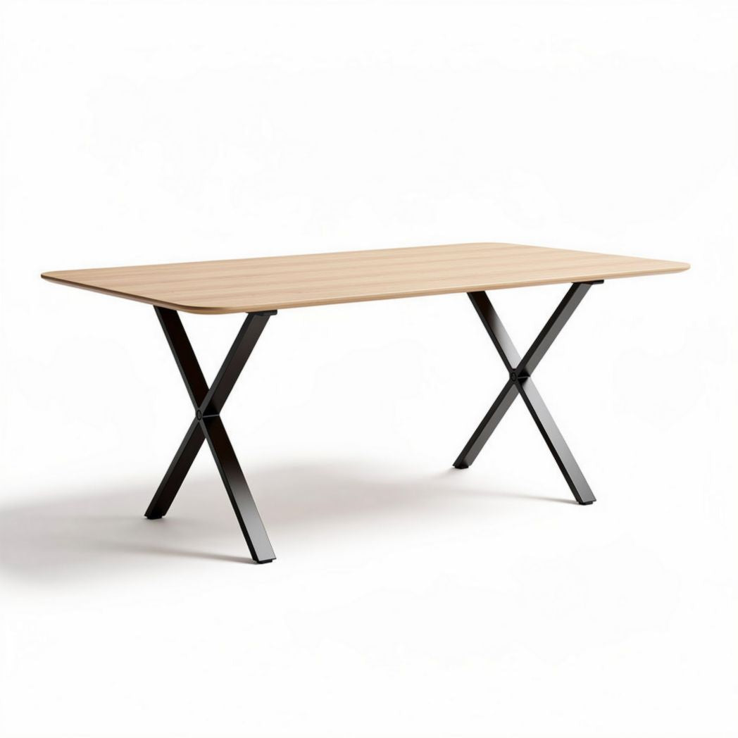 Wooden dining table with black metal legs 150 x 80 x 75cm for kitchen and dining room