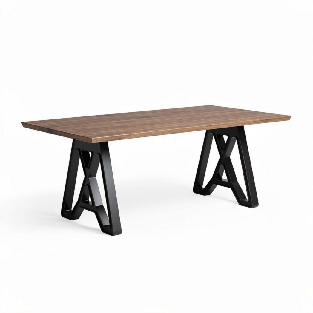 Wooden dining table with black metal base 180 x 90 x 75cm