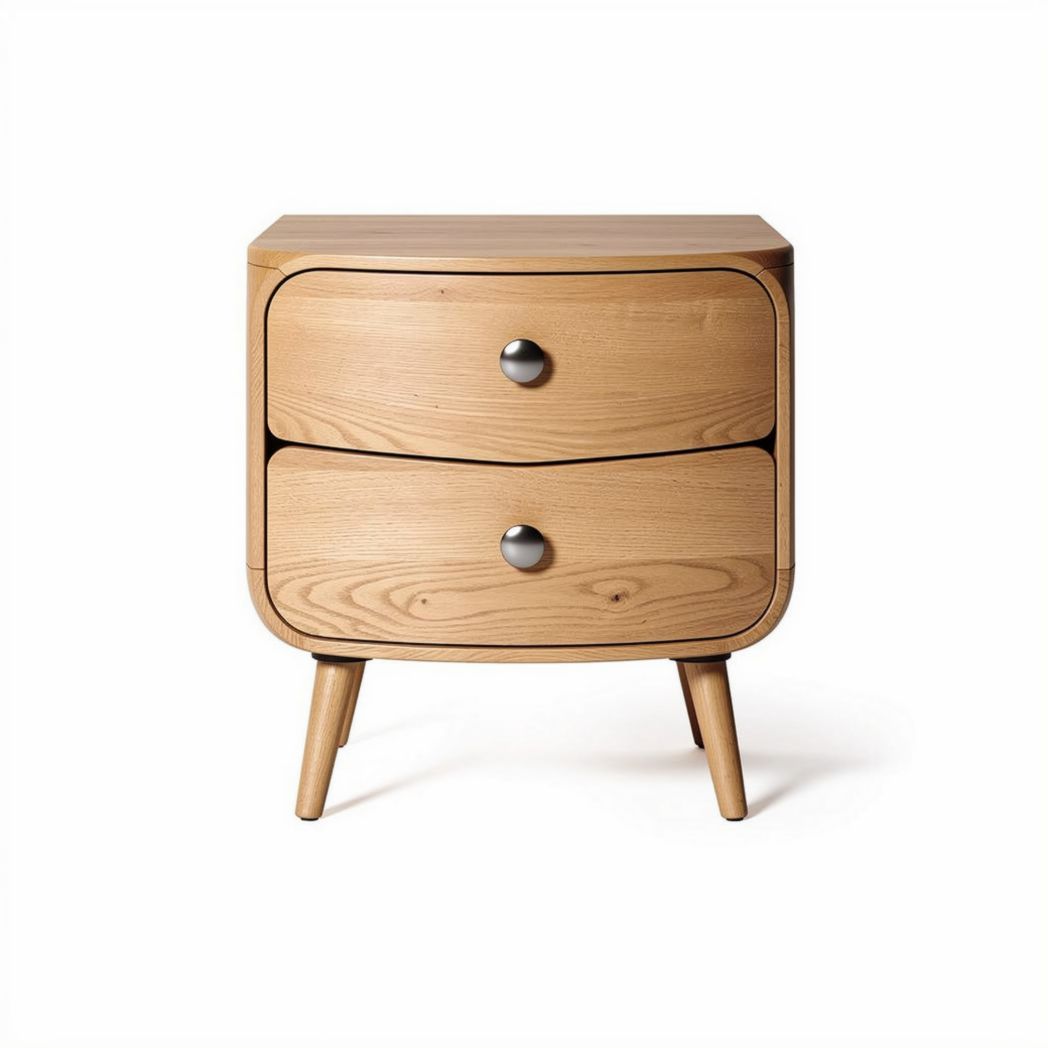 Wooden nightstand with two drawers and tapered legs 40 x 40 x 50cm