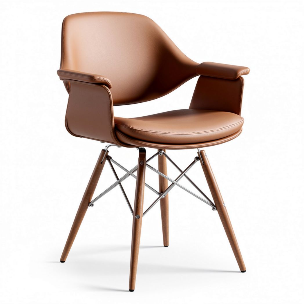 Brown leather dining chair with metal legs 60 x 60 x 85cm