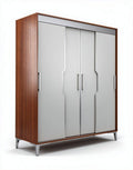 Wood and metal wardrobe with sliding doors 180 x 100 x 50cm gray and brown finish