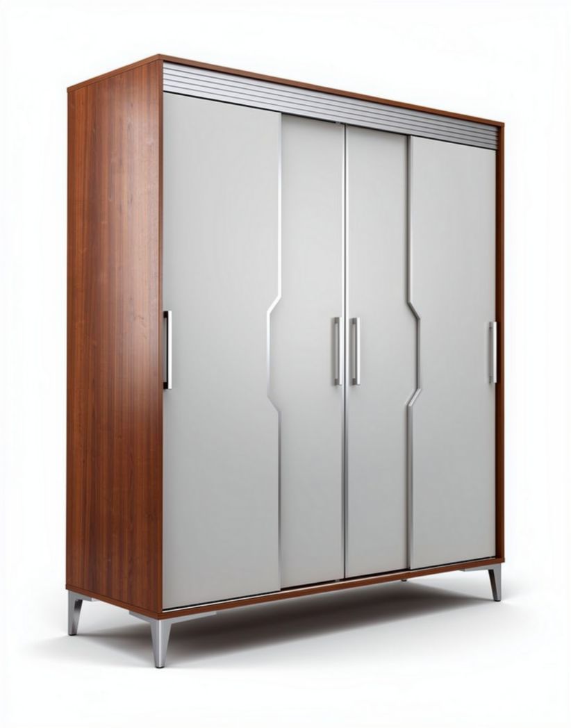 Wood and metal wardrobe with sliding doors 180 x 100 x 50cm gray and brown finish